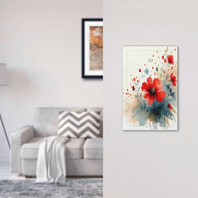 Vintage Floral Red Watercolor Modern Light Switch Cover Plate 1 Gang No Device Blank Decorative Switch Plate Electrical Wall Plates Faceplate for Bedroom Bathroom Decor