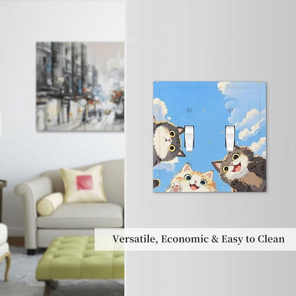 Decorative Switch Plates Orange Gray Cute Cat Sky Cloud Cat S Paw 2 Gang Double Toggle Outlet Light Switch Cover Wall Plate Electrical Faceplate For Kids Room Nursery Decor