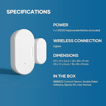 Zigbee Door Sensor 2 Pack, Mini Smart Door Sensor, Home Automation, Kid Safety, Compatible with SmartThings, Alexa, Home Assistant, Aeotec, Hubitat, Homey with Build-in Zigbee Hub, Hub Required