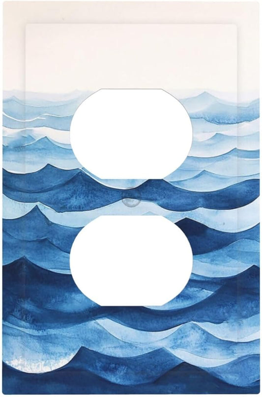 Outlet Covers Blue Watercolor Textured Abstract Ocean Wave 1 Gang Duplex Light Switch Cover Plate Decorative Switch Plate Covers Electrical Socket Cover for Bedroom living Room Decor