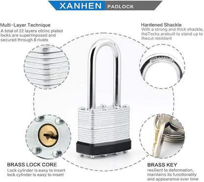 Lock Outdoor Padlocks, Key Lock, Padlocks with Same Key - Laminated Steel Keyed Padlocks with Long Shackle, 60 Pack, for Hasp Latch, Sheds, Fences, Storage Locker, School, Gym