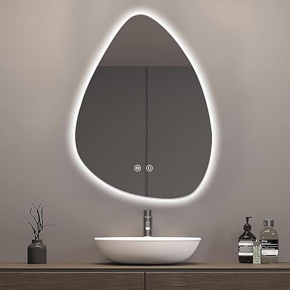 Niccy Irregular LED Bathroom Mirror, 24"x32" Asymmetrical Backlit Vanity Wall Mirrors, Frameless Lighted Mirrors for Bedroom, Living Room, Modern Smart-Mirror with Anti-Fog, Dimmable, Memory Function