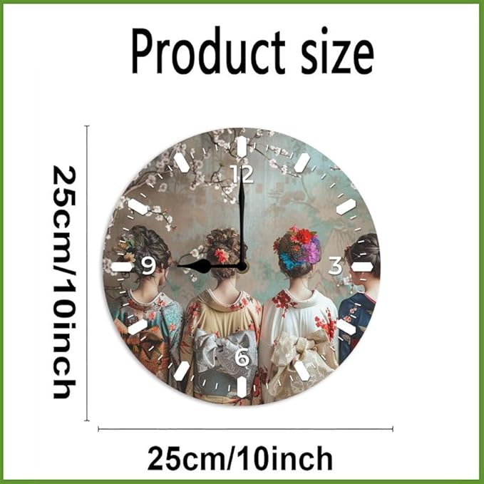 10 in Elegant Kimono Beauties -6 Wood Wall Clock – Digital Time Display, Smart Home Compatible for Bedside or Workspace