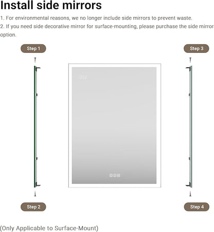 Side Mirrored Kits, 4'' W x 30'' H Decorative Side Mirrors Set of 2 for 30-Inch-Height Front & Backlit Lighted Mirror Cabinet Surface-Mounting-Use Only (for Model-Terri)