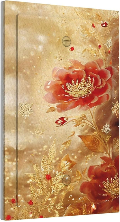 Decorative Light Switch Cover Plate Golden Leaf Red Peony Flowers Floral 1 Gang No Device Single Blank Outlet Covers Wall Plate Cover Switchplate Electrical Faceplate