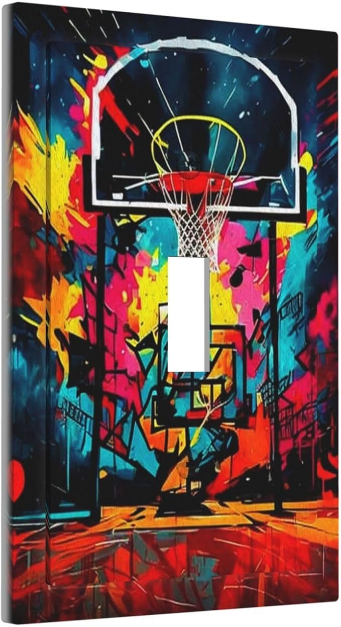 Colorful Graffiti Basketball Sport Basket Hippie 1 Gang Light Switch Covers Single Toggle Wall Plate Decorative Switchcover Electrical Switchplate for Country Bathroom Bedroom Decor