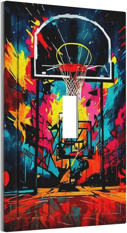 Colorful Graffiti Basketball Sport Basket Hippie 1 Gang Light Switch Covers Single Toggle Wall Plate Decorative Switchcover Electrical Switchplate for Country Bathroom Bedroom Decor