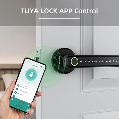 Fingerprint Door Lock Smart Door Lock with Keypad Keyless Entry Door Lock with Handle for Home Hotel Office Apartment Bedroom with Alexa (Black app Unlock) Ekwansetion