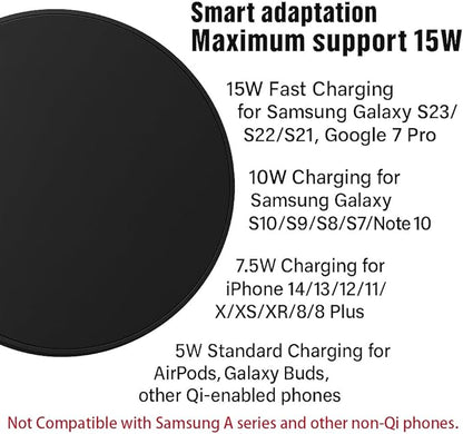 2Pcs Wireless Charger,15W Max Wireless Charging Pad Compatible with iPhone16/16Plus/16Pro /iPhone15/15Pro/15Plus/iPhone14/iPhone13/12/11/X/XR/XS/SE/8,Samsung Galaxy S25/S24/S23/S22/S21/S20/S10 (Black)