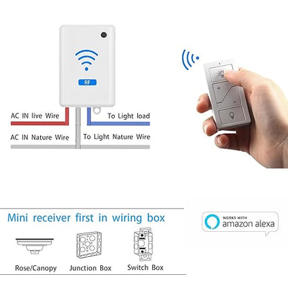 Wireless Dimmer Light Switch and Receiver Compatible With Alexa - Smart Wall Switch for Ceiling Lights, Fans, Lamps