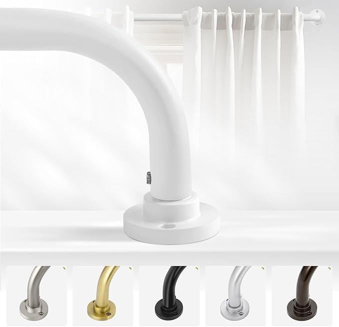 White Wrap Around Curtain Rods 36 to 72 Inch:Blackout Heavy duty Adjustable Window Curtain Rod for Bedroom,Industrial Darkening Curved French Metal Single Drapery Rods Easy Install,Pure White