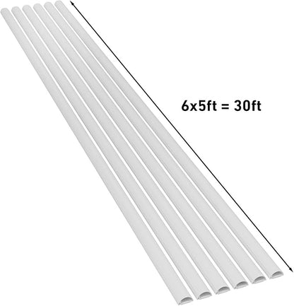 D-Line Medium Cord Cover Kit, 30ft Self-Adhesive Wire Hider, Half Round Cord Covers, Paintable Cable Management - 6X 5ft Channels and 10 Accessories