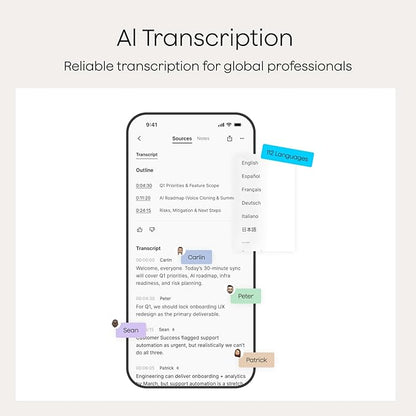 Plaud Note AI Voice Recorder, Voice Recorder w/Case, App Control, AI Transcribe & Summarize, Support 112 Languages, 64GB, Audio Recorder for Lectures, Meetings, Calls, Interview, Non-Pro Version