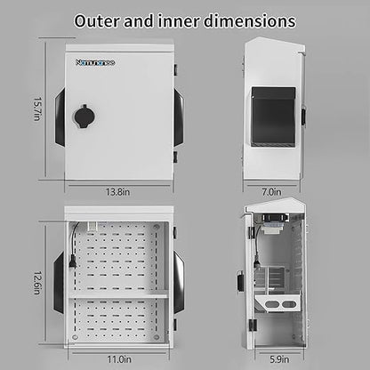 Outdoor Electrical Box with Thermostat and Fan, Cold-Rolled Steel Plate, Aluminum Alloy Back Beam, One-Piece Ventilation Design, IP65 Waterproof, Wall/Pole Mounted. (15.7" x 11.8" x 5.9")