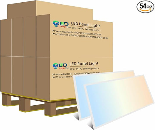 2x4 FT LED Light Flat Panel, 40-72W, 5 CCT 3K | 3.5K | 4K | 5K | 6.5K, Dimmable Recessed Drop Ceiling Lights, 3750/5000/6250/7500/9000 Lumens, Lay in Fixture for Office, 120-277V, UL DLC(54 Pack)