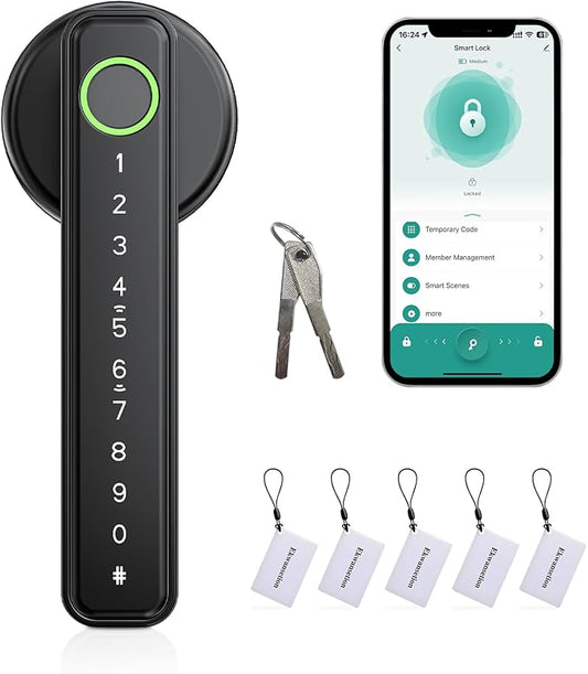 Fingerprint Door Lock Smart Door Lock with Keypad Keyless Entry Door Lock with Handle for Home Hotel Office Apartment Bedroom with Alexa (Black app Unlock) Ekwansetion