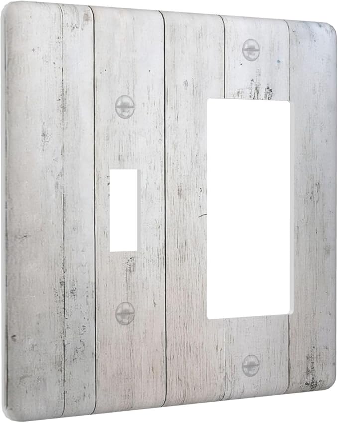 Rustic White Grey Wood Grain Outlet Covers 1 Toggle 1 Rocker Combination Light Switch Cover Plate Decorative Wall Plate Electrical Switch Plates for Bedroom Bathroom Decor
