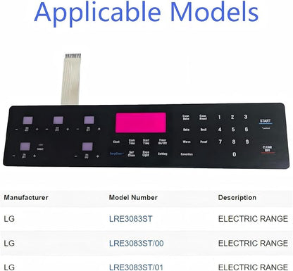 AGM73551624 membrane switch touch control panel (non stainless steel) is suitable for LG LRE3083ST stove/oven 3192020, AP5806067，PS9492931，EAP9492931
