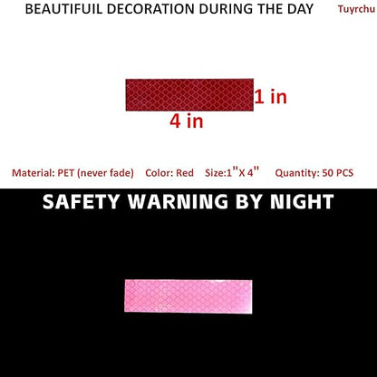 Non Fading Red Reflective Stickers 1 inch X 4 inch, Outdoor Waterproof High Visibility Warning Safety Adhesive Reflector Tape (50 Pcs)