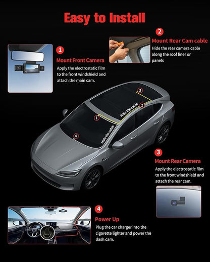 CATCATCH 4 Channel Dash Cam 360° View,4K Front and Rear Dash Camera for Cars,WDR Night Vision,Smart Voice Control,Built-in WiFi&GPS,G-Sensor,24H Parking Mode,Free 64GB SD Card,Suction Cup