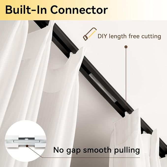 Curtain Track, Ceiling Curtain Track for Room Divider, Ceiling Mount Rail Set with Roller Hooks, Black, 18ft - 24ft
