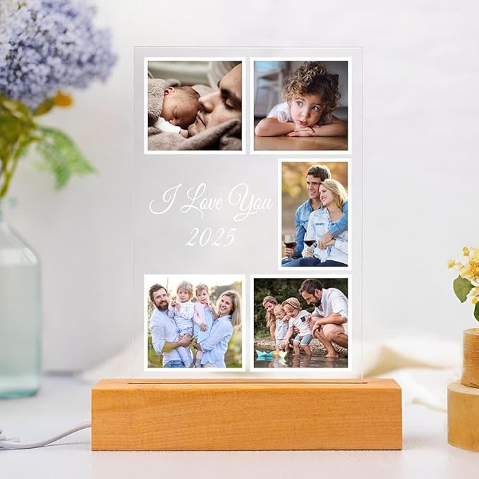 Custom Picture Frame with Photo, Customized Picture Frames with Night Light, Personalized Photo Frames, Personalized Valentines Day Gifts for Women Men Her Him Kid Baby Family Friend