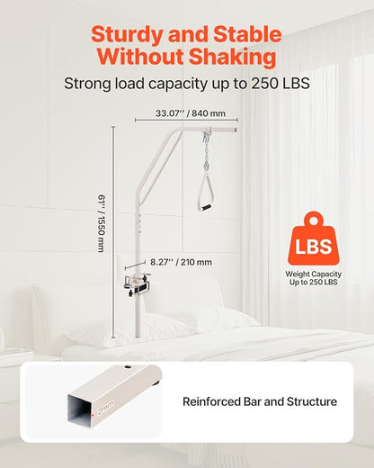 VEVOR Trapeze Bar for Bed Mobility, Medical Bed Trapeze with Clamps & Metal Chain, 250LBS Weight Capacity Beds Pull Up Assist for Elderly & Disabled, Ideal for Home Care, Hospitals, Nursing Homes