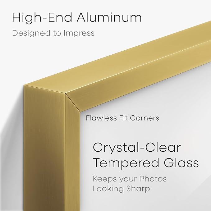 Homeforia 11x22 Newspaper Frame Gold, High End Metal 11 x 22 Picture Frame without Mat, 22x11 Thin Gold Poster Frames for Wall, 11 by 22 inches Display Photo Frames, Tempered Glass, Wall Kit, Set of 3