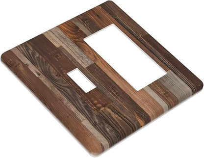 Vintage Brown Wooden Boards Print Wood Grain Outlet Covers 1 Toggle 1 Rocker Combination Decorative Wall Plate Electrical Switch Plates Light Switch Cover Plate for Farmhouse Home Decor