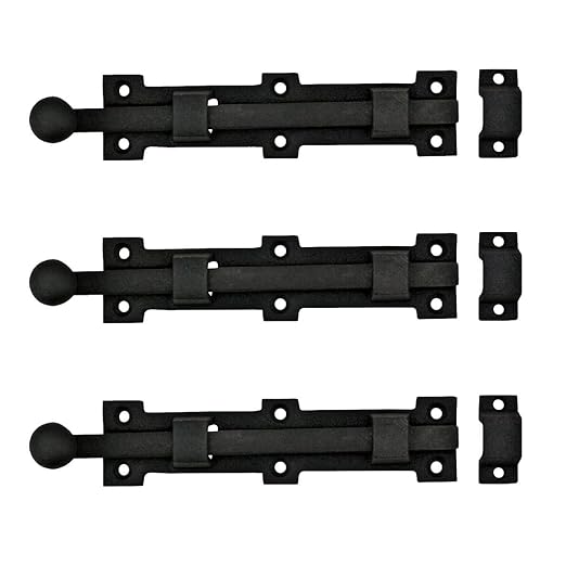 Renovators Supply Manufacturing Slide Bolt Latch 8 3/4 in. Black Wrought Iron Ball Tip Style Slide Bolt with Mounting Hardware Pack of 3