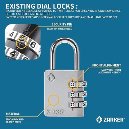 XD35 Combination Lock, 3-Digit Padlock for School Gym Sports LockerLock, Fence, Toolbox, Case, Hasp Storage (1-Pack, Gray)