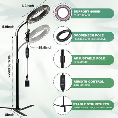 YEOLEH Plant Light for Indoor Growing Plants 6000K Full Spectrum LED Grow Lamp with Dimmable & Auto Timer