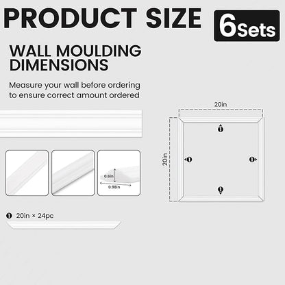 Peel and Stick Wainscoting Panels Kit, 6 Sets 20''x20'' Premade Wall Molding Peel and Stick Panels for Interior Wall Trim, Easy DIY Wainscoting Panels Peel and Stick Decor