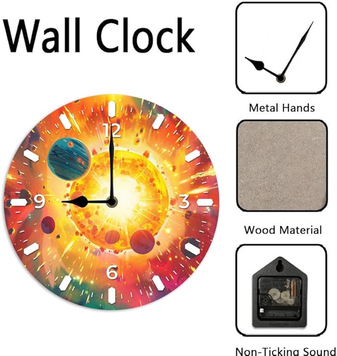 10 in Cosmic Connection -4 Wood Wall Clock – Digital Time Display, Smart Home Compatible for Bedside or Workspace