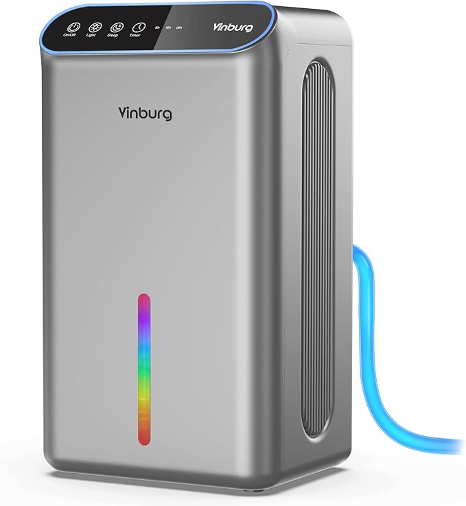 Dehumidifiers for Home (85 OZ Water Tank, 800 sq.ft) Quiet Small Dehumidifier for Basement Bedroom Bathroom with Drain Hose, 3 Gear Timer, Sleep Mode, Auto Shut Off, 7 Color Ambient Light