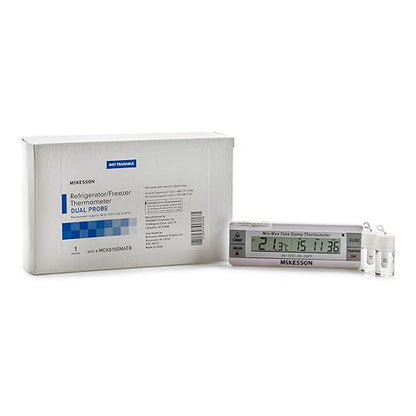 McKesson Refrigerator and Freezer Thermometer with Alarm, Dual-Probe - Waterproof Digital Display Max/Min Temperatures, 1 Count