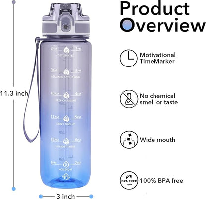 32oz Water Bottle with Time Marker, Motivational Drinking Bottle with Strap, BPA-Free Leak-Proof, Encouraging Water Bottle Time to Drink Water for Gym School Office Travel