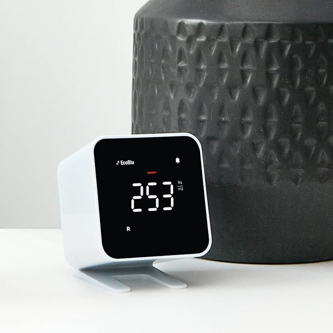 Ecosense EB100 EcoBlu, Home Radon Detector, Capture & Display Results Every 10 Minutes, Short & Long-Term Continuous Monitoring, Easy to Use
