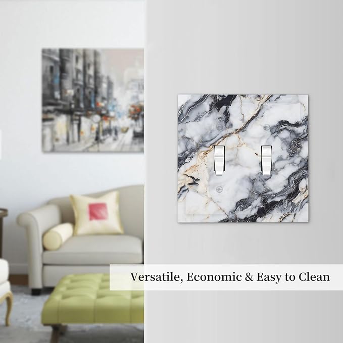 Decorative Switch Plate Covers Black Gold Marble Abstract Modern Luxury 2 Gang Double Toggle Light Switch Cover Plate Electrical Wall Plate Outlet Cover for Bedroom Home Decor