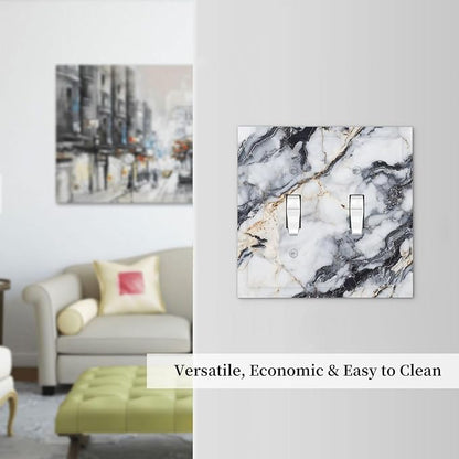 Decorative Switch Plate Covers Black Gold Marble Abstract Modern Luxury 2 Gang Double Toggle Light Switch Cover Plate Electrical Wall Plate Outlet Cover for Bedroom Home Decor