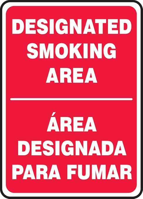 Accuform SBMSMK403VA Aluminum Spanish Bilingual Safety Sign, Legend "Designated Smoking Area/Area DESIGNADA para FUMAR", 14" Length x 10" Width, White on Red