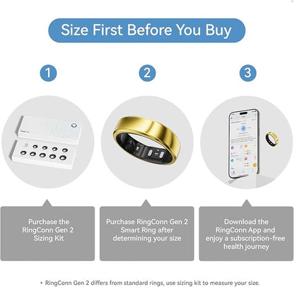 RingConn Gen 2, World’s First Smart Ring with Sleep Apnea Monitoring, No APP Subscription, 12-Day Battery Life, Stress/Heart Rate/Women's Health Tracker, Android & iOS Compatible (Gold, Size 14)