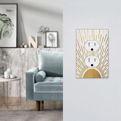 Decorative Outlet Covers Boho Mid Century Gold Sun Sunbeams 1 Gang Duplex Light Switch Cover Plate Unique Wall Plates for Electrical Outlets Switch Plate Covers for Bedroom Home Decor