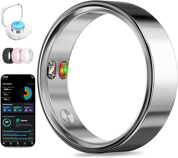 Smart Ring with Vibration Alerts, health tracker ring with Body Temperature Monitor, Heart Rate, Sleep & Fitness Tracking, Waterproof Activity Ring for Men & Women, No App Fees (Gunmetal Gray, 12#)