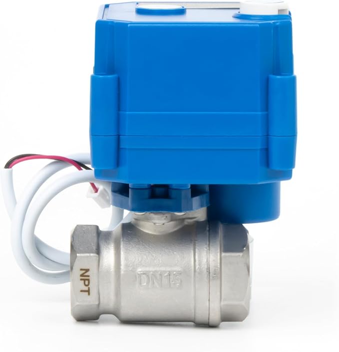 U.S. Solid Motorized Ball Valve with Manual Function - 1/2" Stainless Steel, Full Port, 85-265V AC, 2-wire Automatic Return, Normally Closed