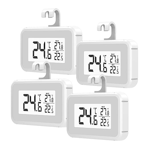 Elitech 4Pack Fridge Thermometer Digital Freeze Refrigerator Thermometer Waterproof Large LCD Display Max/Min Record Function TM-2T