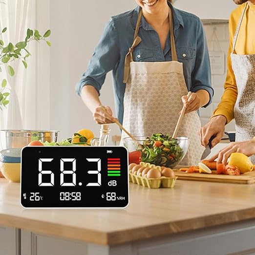 4-in-1 Decibel Meter Digital Sound Decibel Meter,Portable Sound Level Detector Rechargeable dB Noise Tester with A/C Frequency&DC Output, 3-Color Alarm, Real Time Measurement