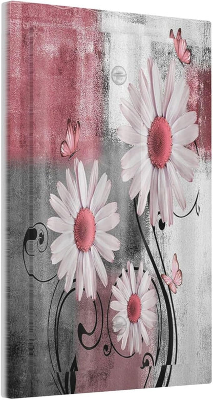 Light Switch Cover Plate Pink Floral Rustic Daisy Flower And Butterfly 1 Gang No Device Blank Electrical Wall Plates Faceplate Decorative Switch Plate for Farmhouse Cabin Decor