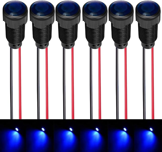 6pcs Blue LED Indicator Pilot Light Mounting Hole Size 10mm AC/DC 12-24V(Flame Retardant Plastic Shell)
