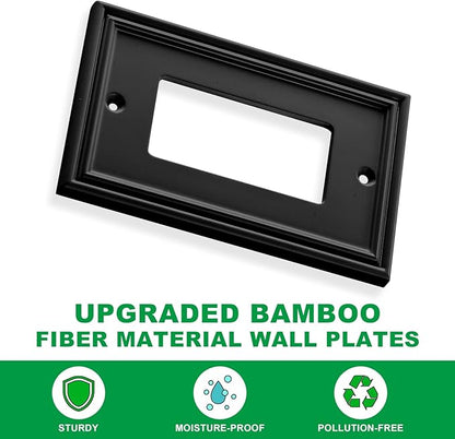 Black Modern Decorative Wall Plate Light Switch Cover Decorator Outlet Covers Rocker Switch Plates Bamboo Fiber Material Wall Plates for Kitchen Bathroom (1 Gang Single Decorator-4 Pack)